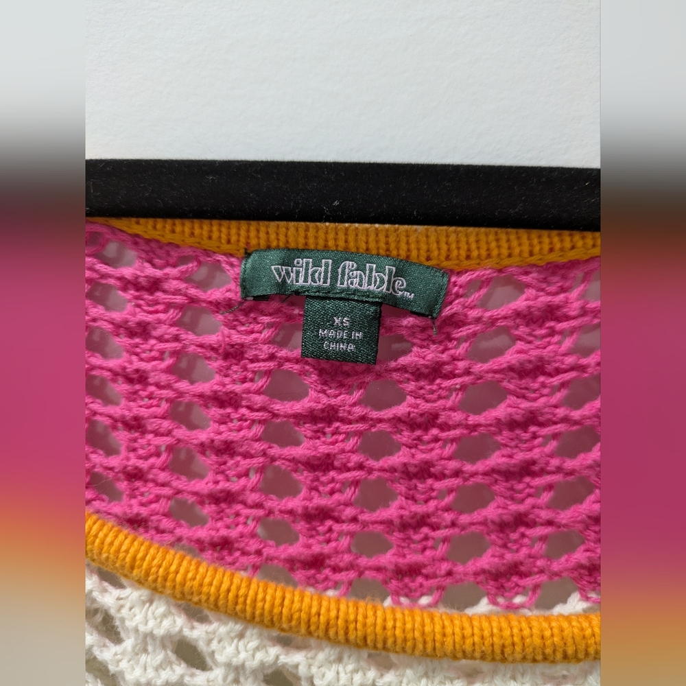 XS Wild Fable Multicolored Thich Fishnet Crew Neck Sweater - Picture 2 of 4